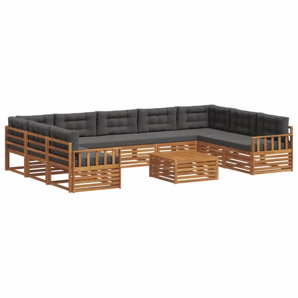 Set di divani da esterno a L con tavolino vidaXL in legno di acacia, colore beige e antracite – 2