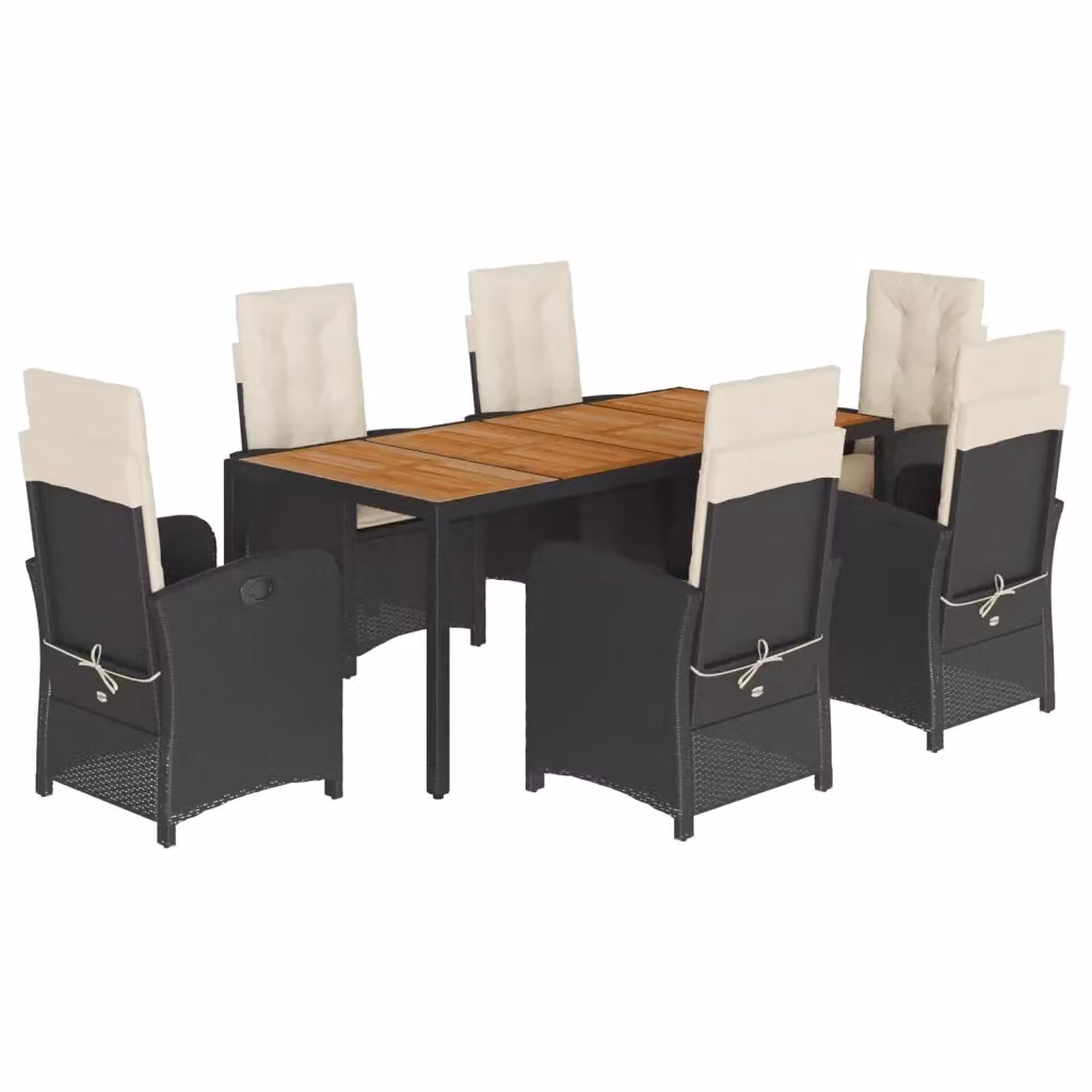 vidaXL Set da Pranzo da Giardino 7 pz in Polyrattan e Legno di Acacia con Piano in Vetro, Nero e Marrone – 2