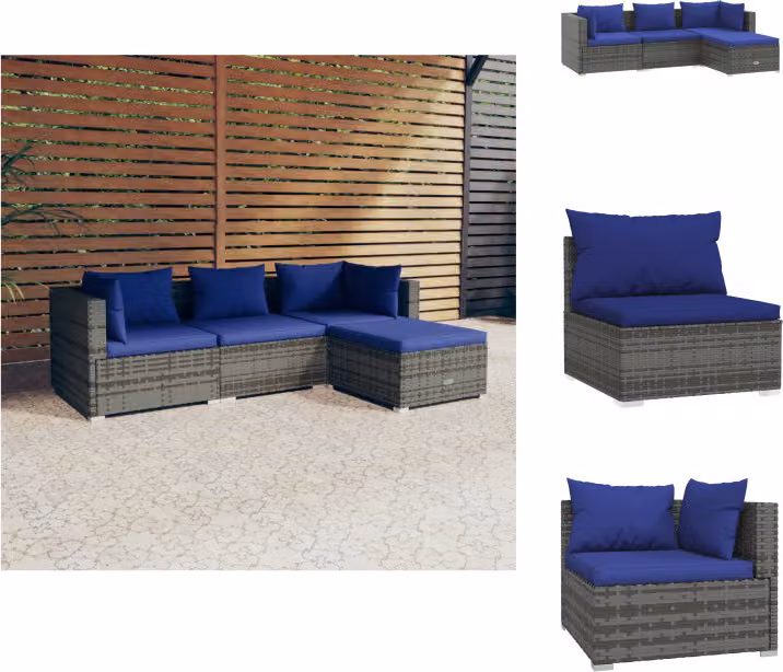 vidaXL Set da salotto da giardino 4 pezzi con cuscini in poly rattan grigio - Set di mobili da giardino
