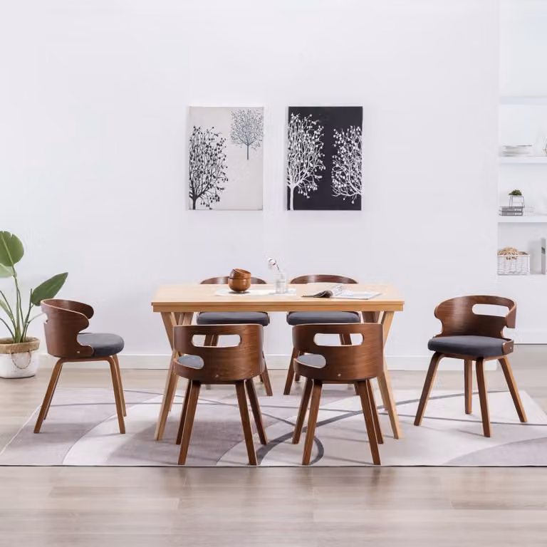 The Living Store Sedie da pranzo 6 pz. Legno curvo e tessuto grigio scuro
