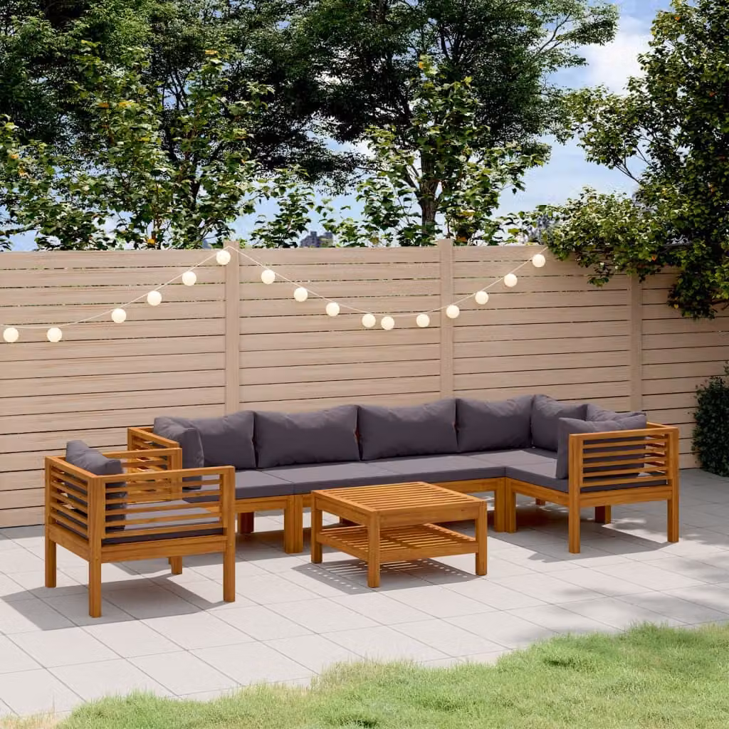 The Living Store Set da giardino da 7 pezzi con cuscino in legno massiccio di acacia