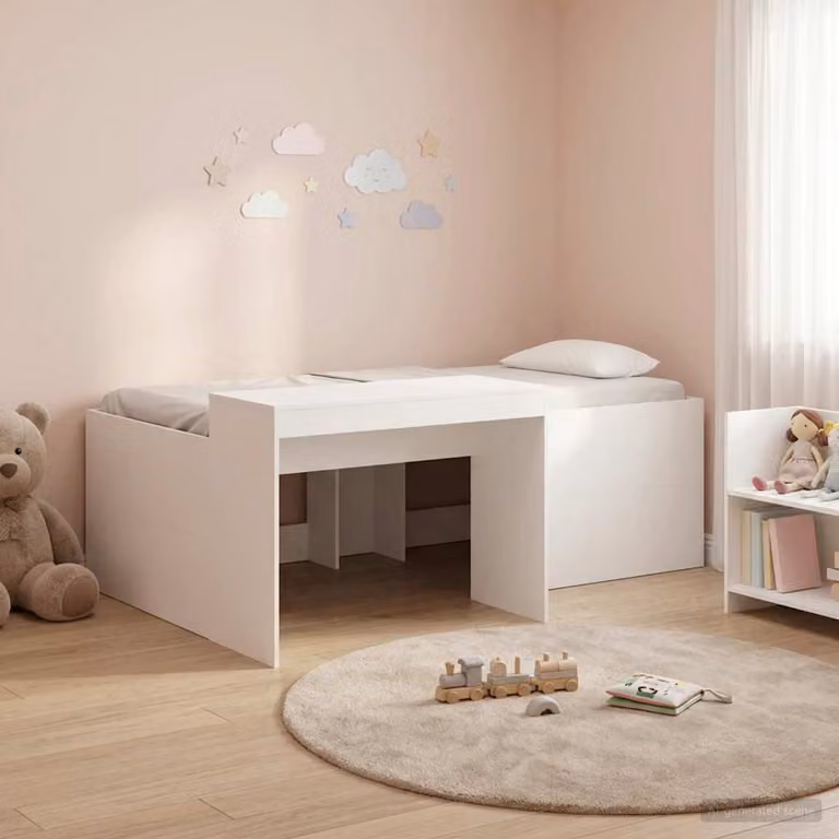Letto alto per bambini vidaXL con scrivania, colore bianco e rovere, L/P/H: 200 x 90 x 133,5 cm