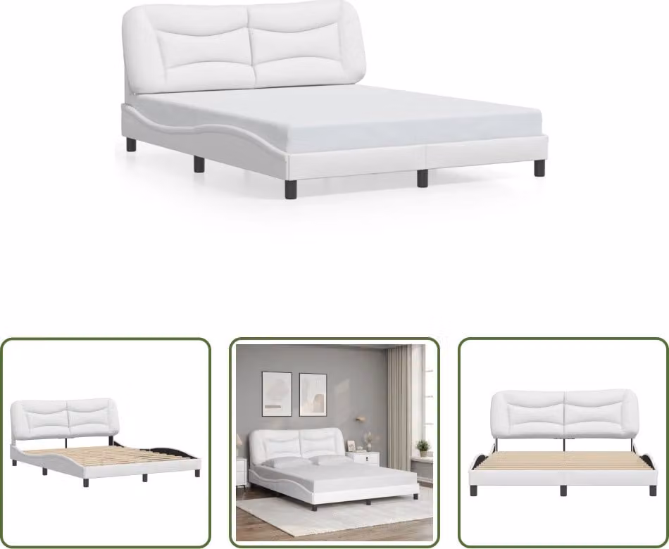 The Living Store Struttura letto con testiera bianca 160x200 cm in ecopelle