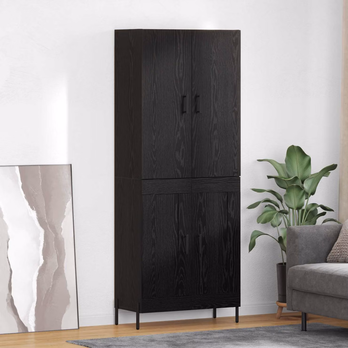 Credenza a muro vidaXL in legno nero opaco, stile minimalista, L: 69,5 cm, P: 34 cm, H: 180 cm