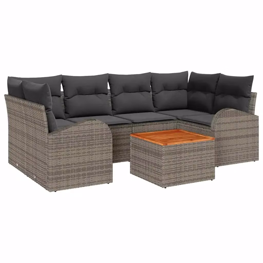 Set Divano da Giardino vidaXL 7 Pezzi a Forma di L con Cuscini e Tavolino Grigio – 2