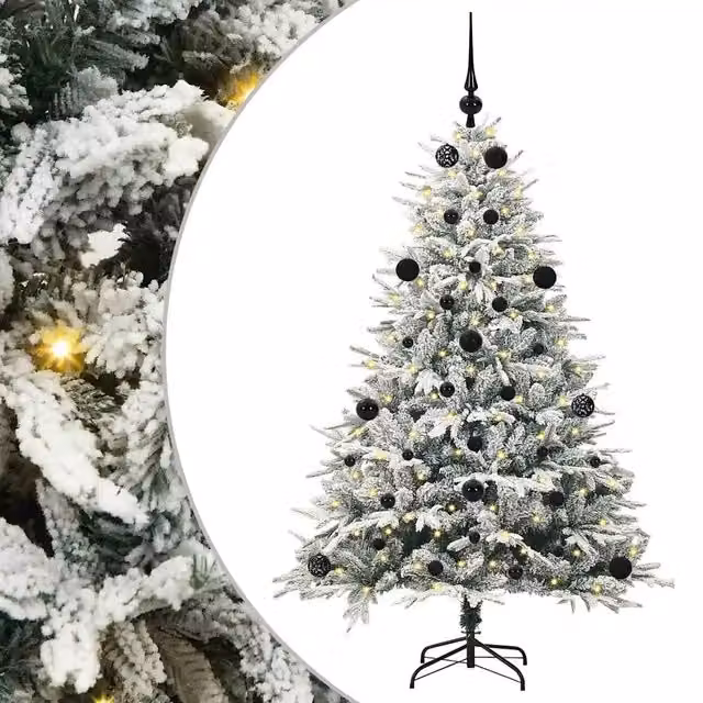 Albero di Natale artificiale verde con luci LED bianco caldo e set di palline in stile moderno con struttura in metallo e PVC – 1
