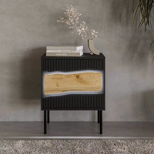 Comodino con un ripiano DMORA Ussana Nero L: 50 cm, P: 40 cm, H: 61.5 cm