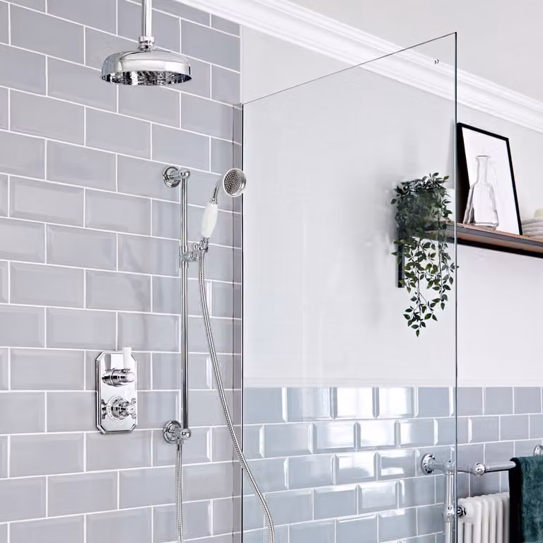 Doccia Termostatica con Miscelatore, Soffione da Soffitto e Asta - Cromo & Bianco - Elizabeth