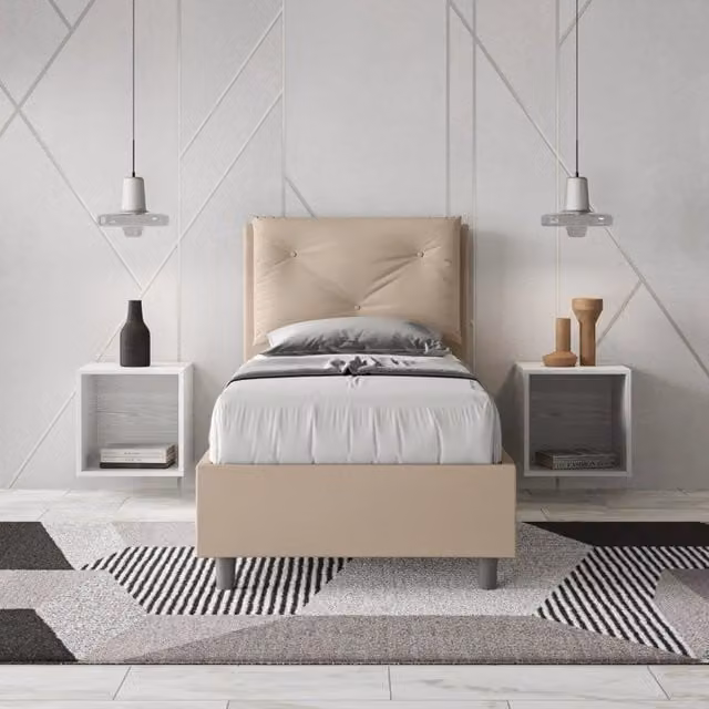 Letto imbottito Singolo 80x210 cm Appia - Similpelle,Tortora,Con rete