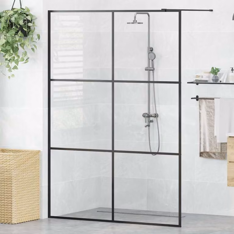 Parete per Doccia Walk-in vidaXL in Vetro Trasparente ESG con Profilo Nero L: 140 cm, H: 195 cm