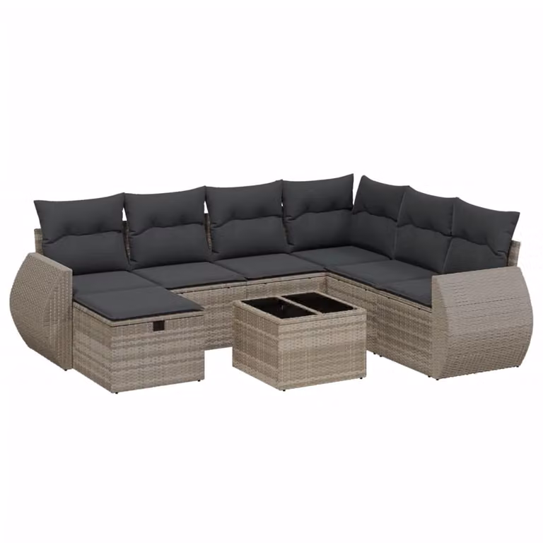 Set Divano da Giardino 8pz con Cuscini Grigio Chiaro Polyrattan