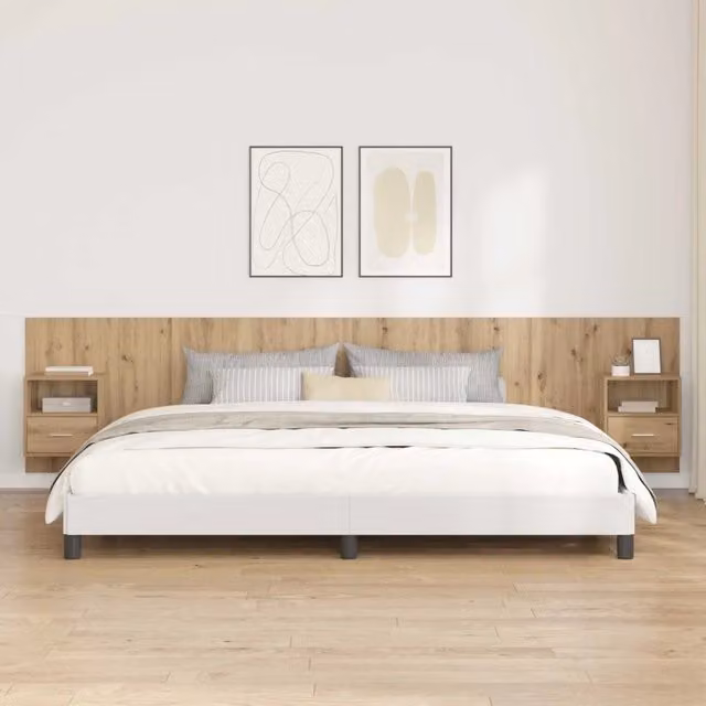 Set Testata con Comodini e Mensole vidaXL in Legno Rovere Marrone, Design Minimalista per Camera da Letto