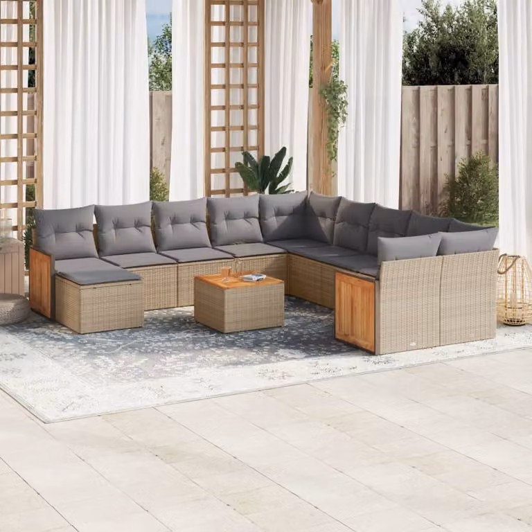 vidaXL Set Divani da Giardino 12 pz Moderno in Polyrattan con Cuscini Beige e Grigio e Tavolino da Esterno