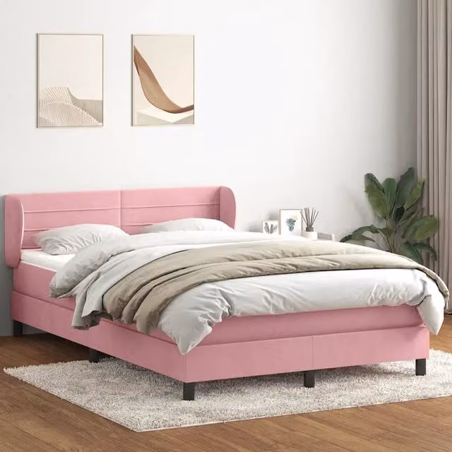 Giroletto a Molle con Materasso Rosa 160x210 cm in Velluto 3317618