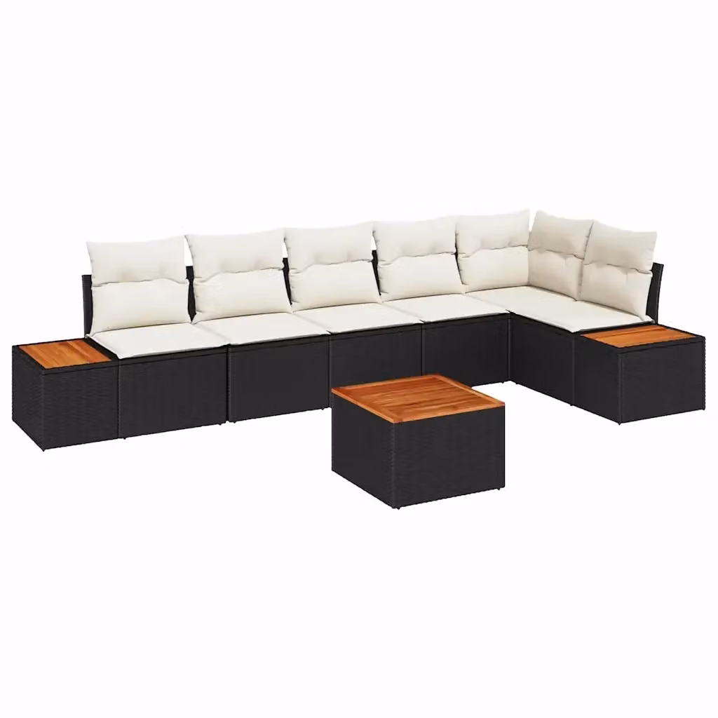 Set Divano da Giardino a Forma di U vidaXL in Rattan Nero con Cuscini e Struttura in Metallo – 2