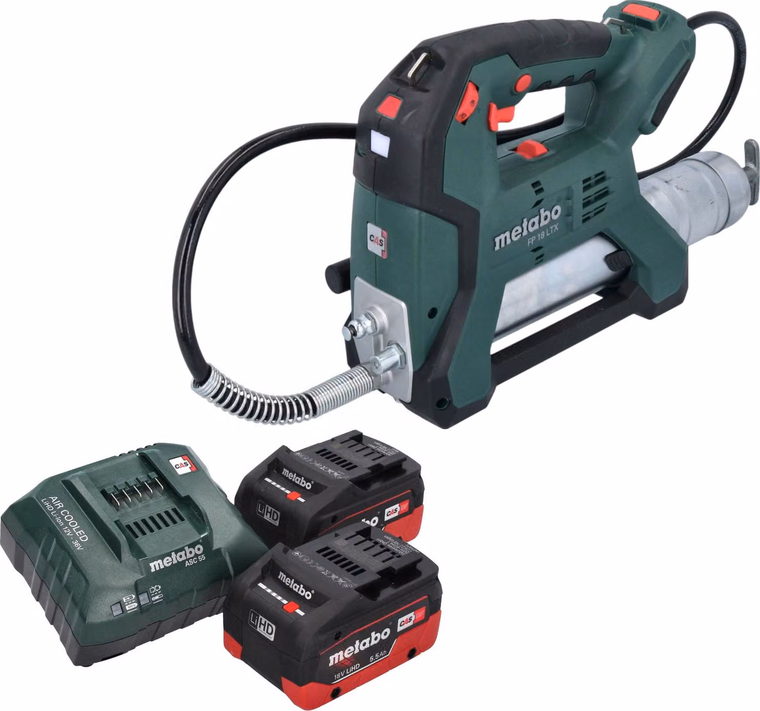 Pompa per grasso a batteria Metabo FP 18 LTX 18 V 690 bar + 2 batterie LiHD 5,5 Ah + caricabatterie