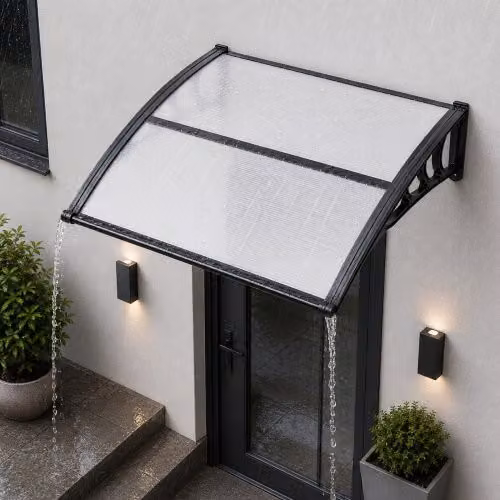 Pensilina VEVOR per ingresso e portici in policarbonato trasparente e alluminio, L: 96,5 cm x P: 101,7 cm