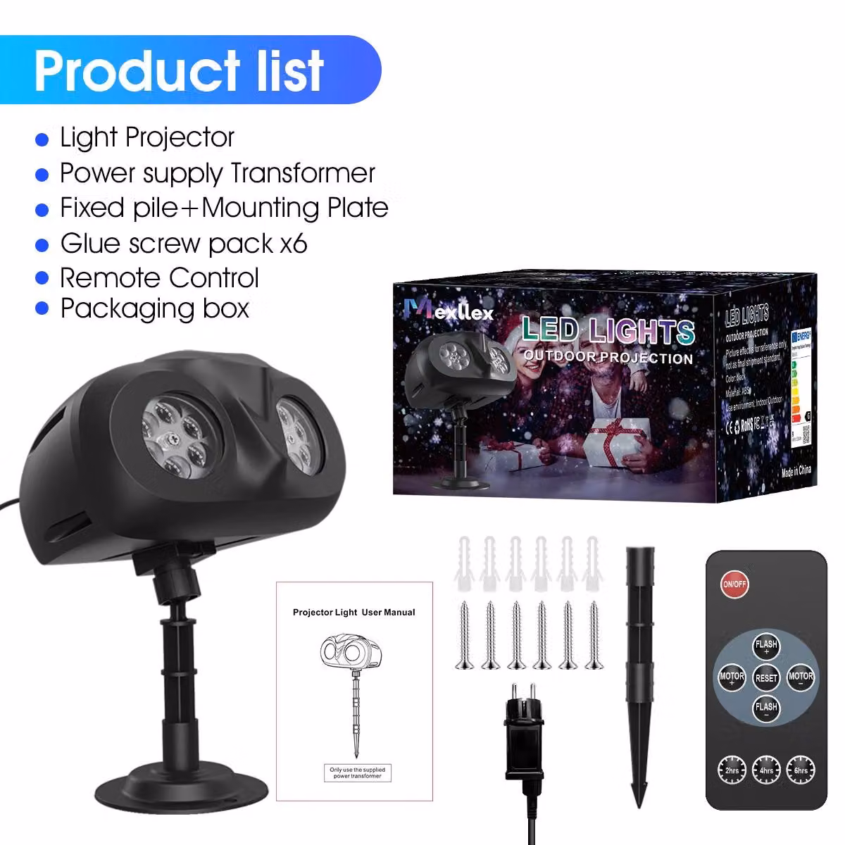 Proiettore di fiocchi di neve - Luci natalizie a LED - Telecomando - Timer - Spina di tipo EU - Illuminazione decorativa