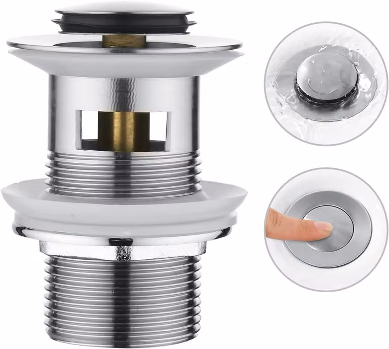Kit di scarico per lavabo con troppofilo - Rubinetto pop-up universale in ottone - Sifone a tappo click-clack per lavabo