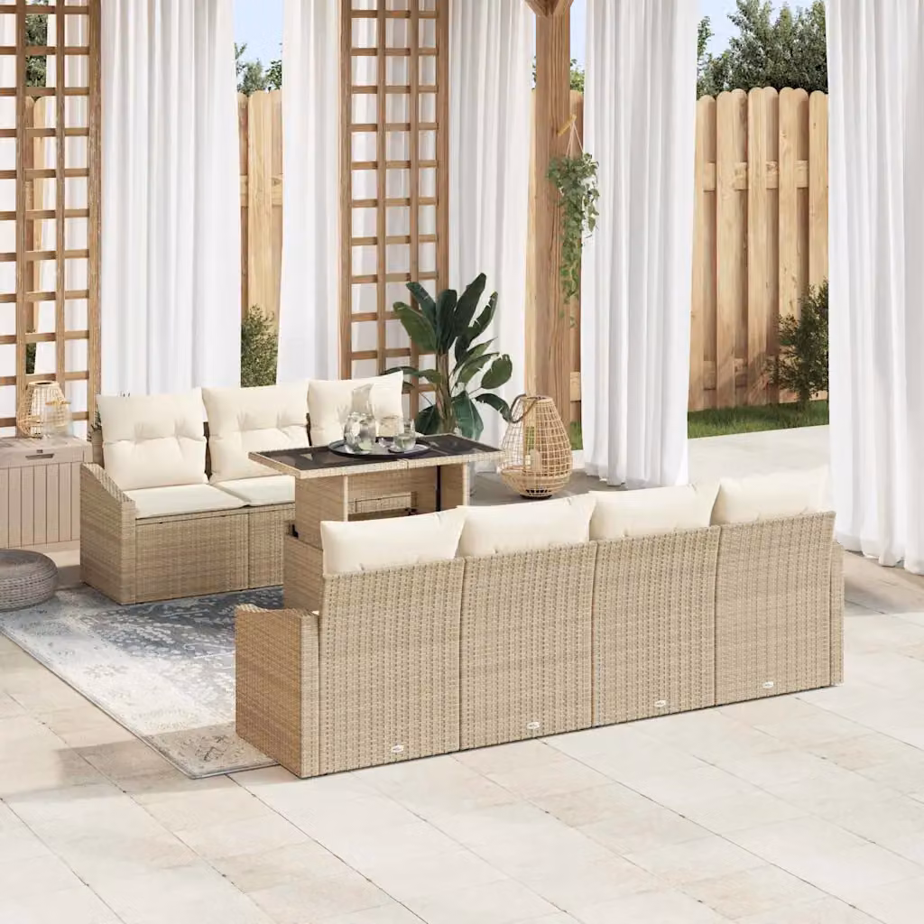 Set Divano da Giardino vidaXL 8 Pezzi in Polyrattan con Cuscini Beige e Bianco – 1