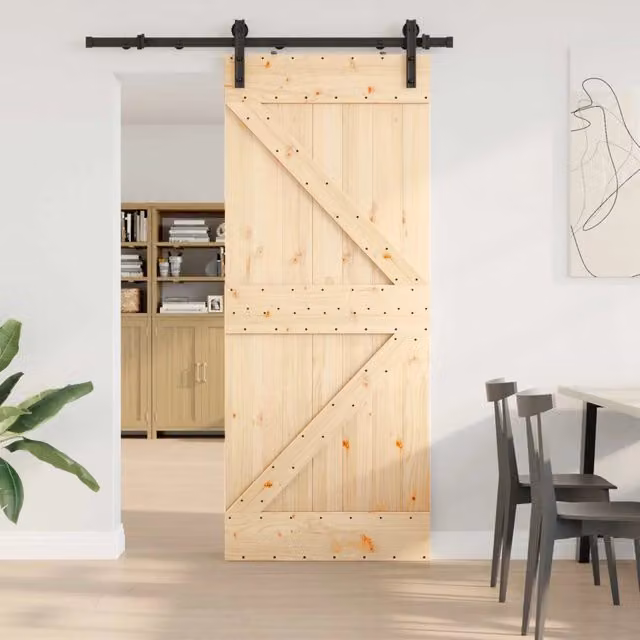 Porta scorrevole moderna vidaXL NARVIK in legno e acciaio, Colore: Marrone e Nero, L: 85 cm, H: 210 cm, Diametro: 152,5 cm