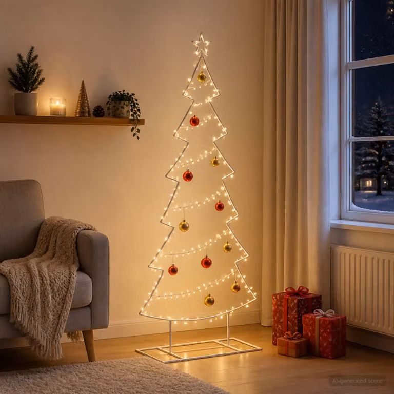 Albero di Natale moderno vidaXL KUOPIO in metallo bianco con supporto, Altezza: 180 cm