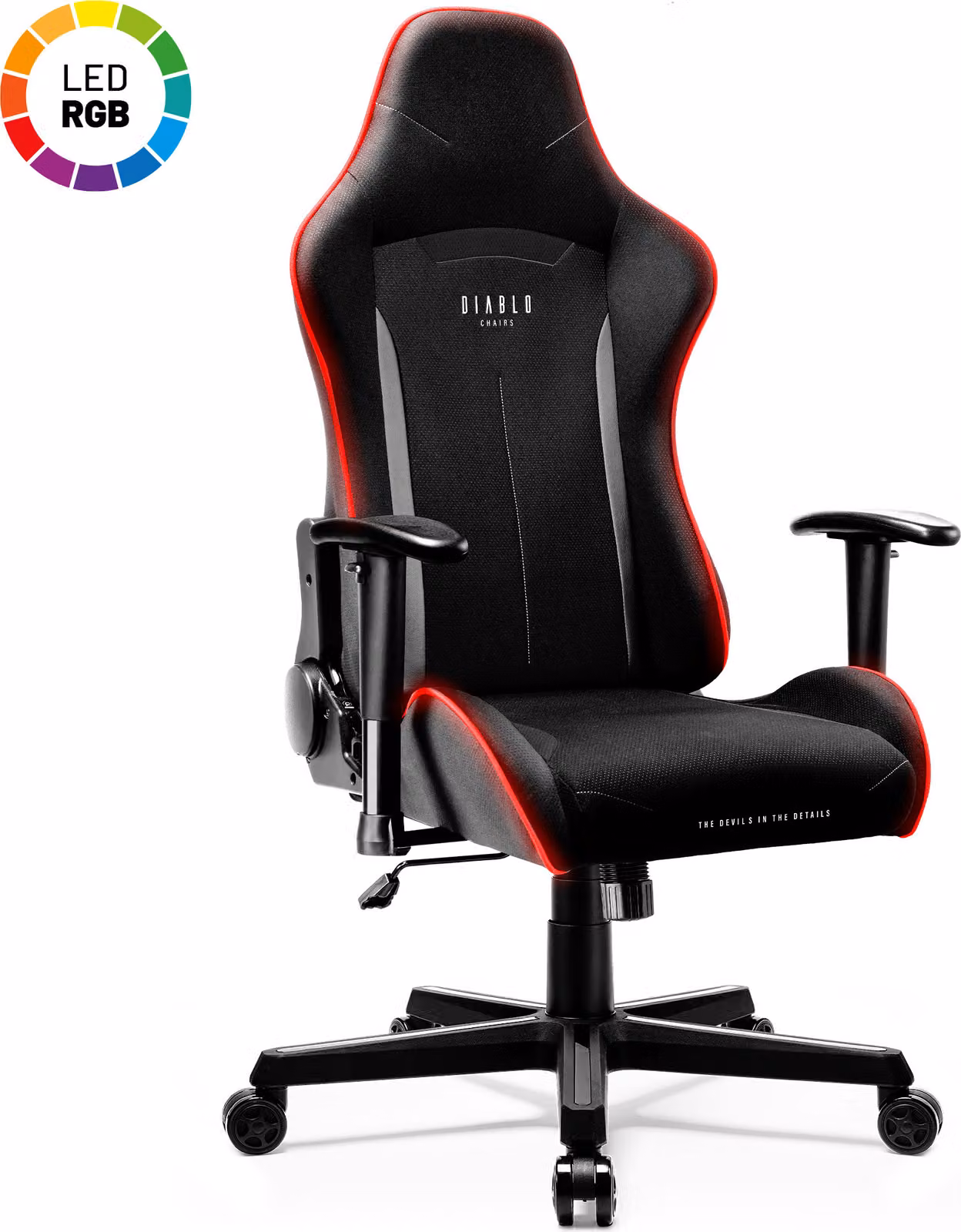 Diablo X-ST4RTER Sedia da gioco Sedia da ufficio Sedia per PC Rivestimento in tessuto ergonomico Braccioli 2D Meccanismo di inclinazione, Colore: Nero LED