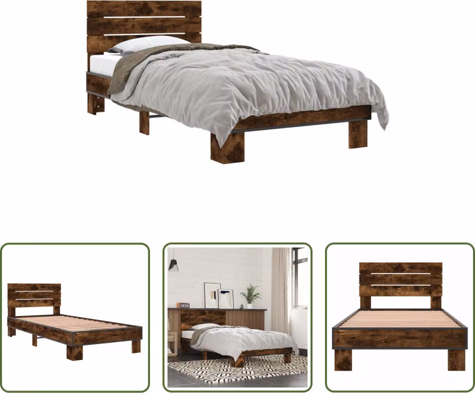 The Living Store struttura letto in rovere fumé 90x200 cm materiale a base di legno e metallo