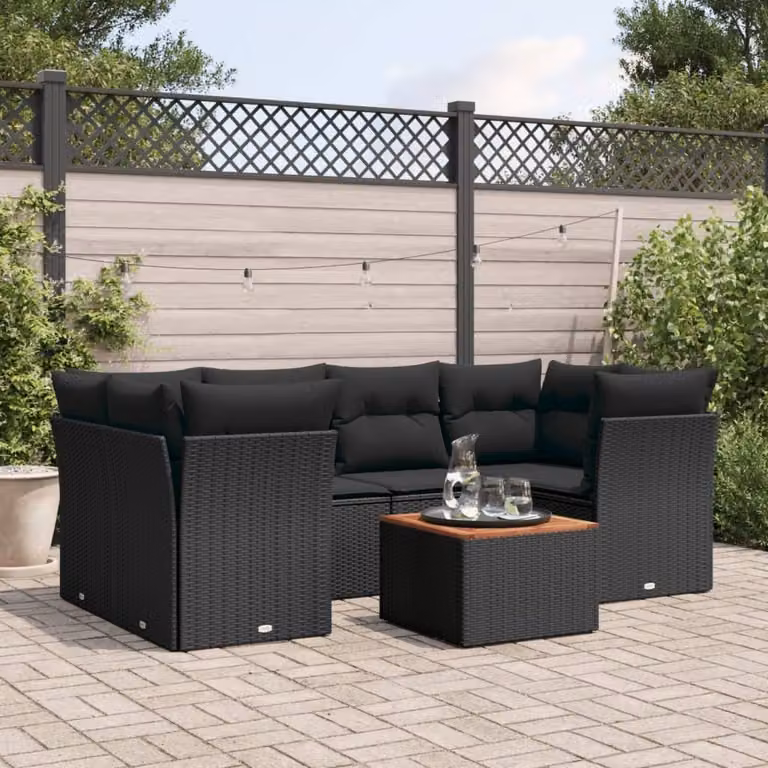 Maison Exclusive - Set da giardino 7 pezzi con cuscini in polyrattan nero