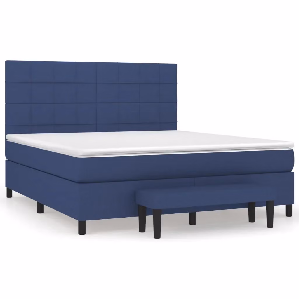 vidaXL Giroletto Ibrido con Materasso in Tessuto Blu e Bianco L/P: 160 x 200 cm – 2
