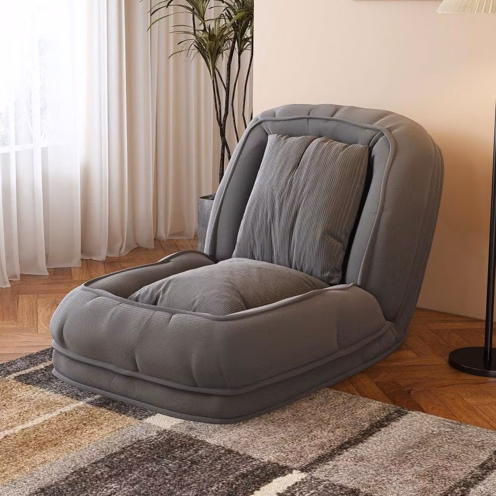 Divano letto pieghevole AIORBER, poltrona da pavimento ergonomica, chaise longue reclinabile pieghevole con 5 posizioni, inclusi 2 cuscini, ideale per soggiorno o camera da letto, colore grigio