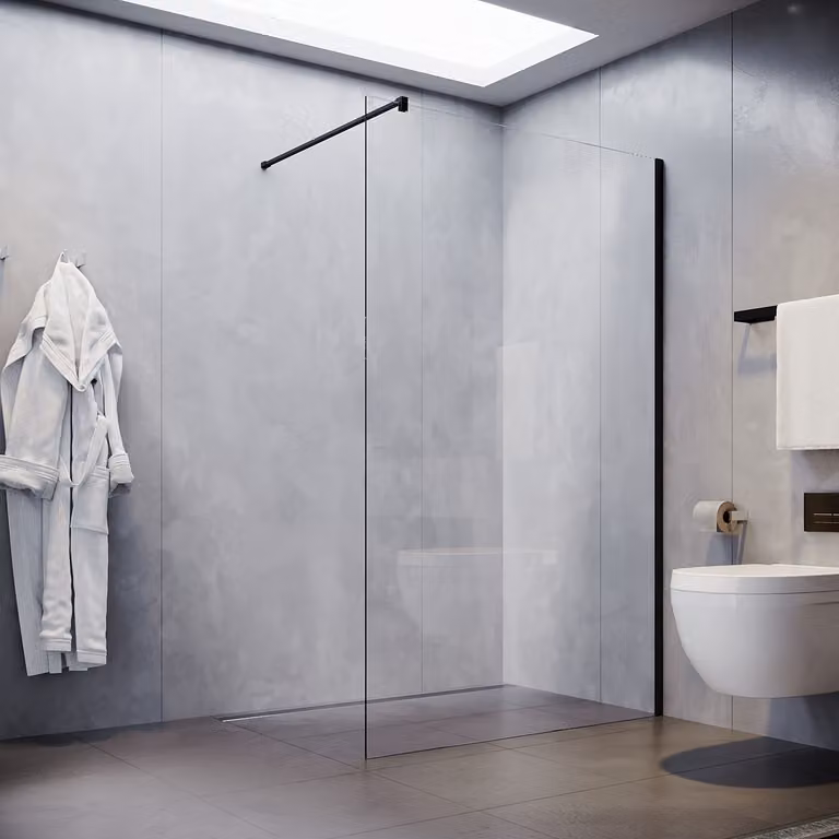 SONNI cabina doccia 140x200cm, nero, cabina doccia a parete doccia 10mm vetro di sicurezza temperato con nano rivestimento, con stabilizzatore
