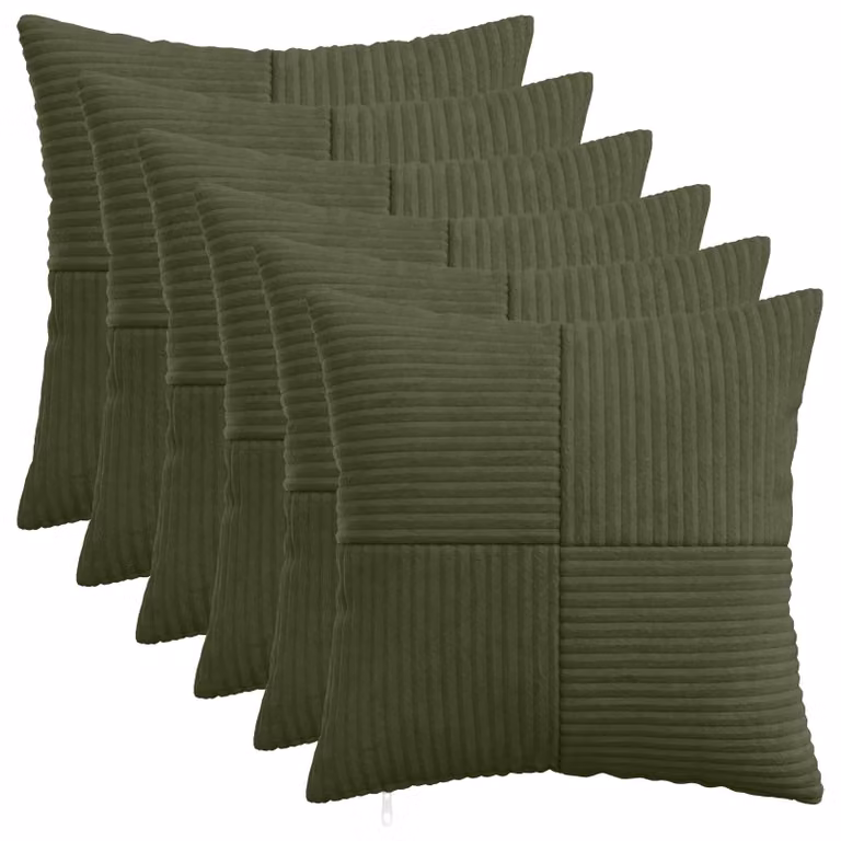 Set di 6 federe vidaXL ALMELO in velluto a coste verdi, L/P: 30 x 30 cm