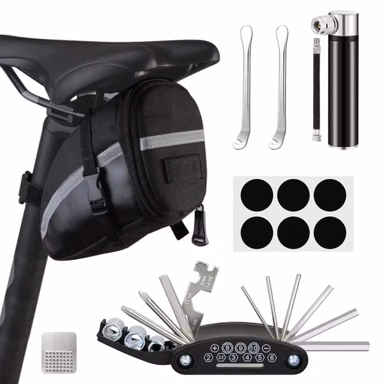 Kit di manutenzione per biciclette - Multitool 16-in-1 con mini pompa e leve per pneumatici