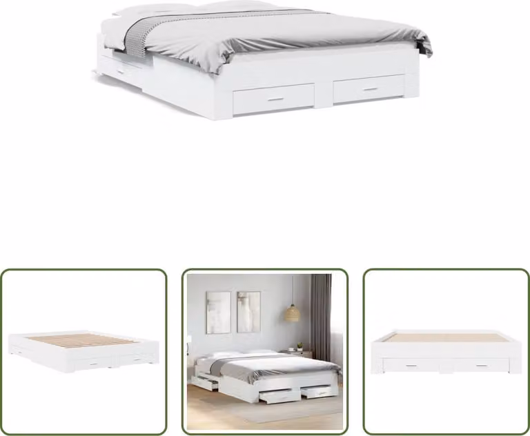 The Living Store Giroletto con cassetti bianco 150x200 cm materiale legno