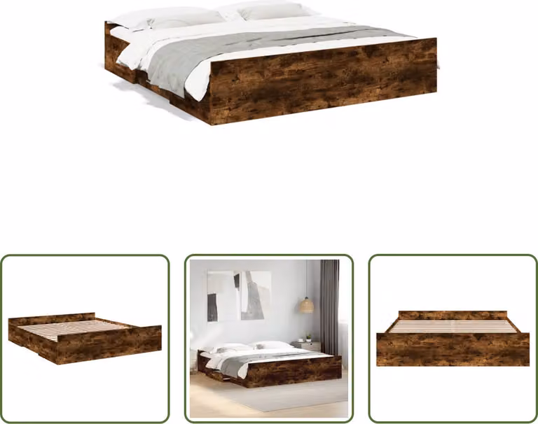 The Living Store Struttura letto con cassetti in rovere fumé 200x200cm Materiale legno
