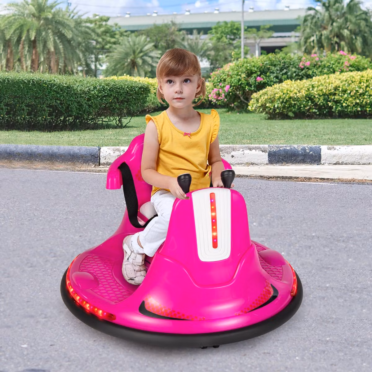Costway Autoscontro elettrico a batteria per bambini con doppio joystick, telecomando e luci a LED, Rosa