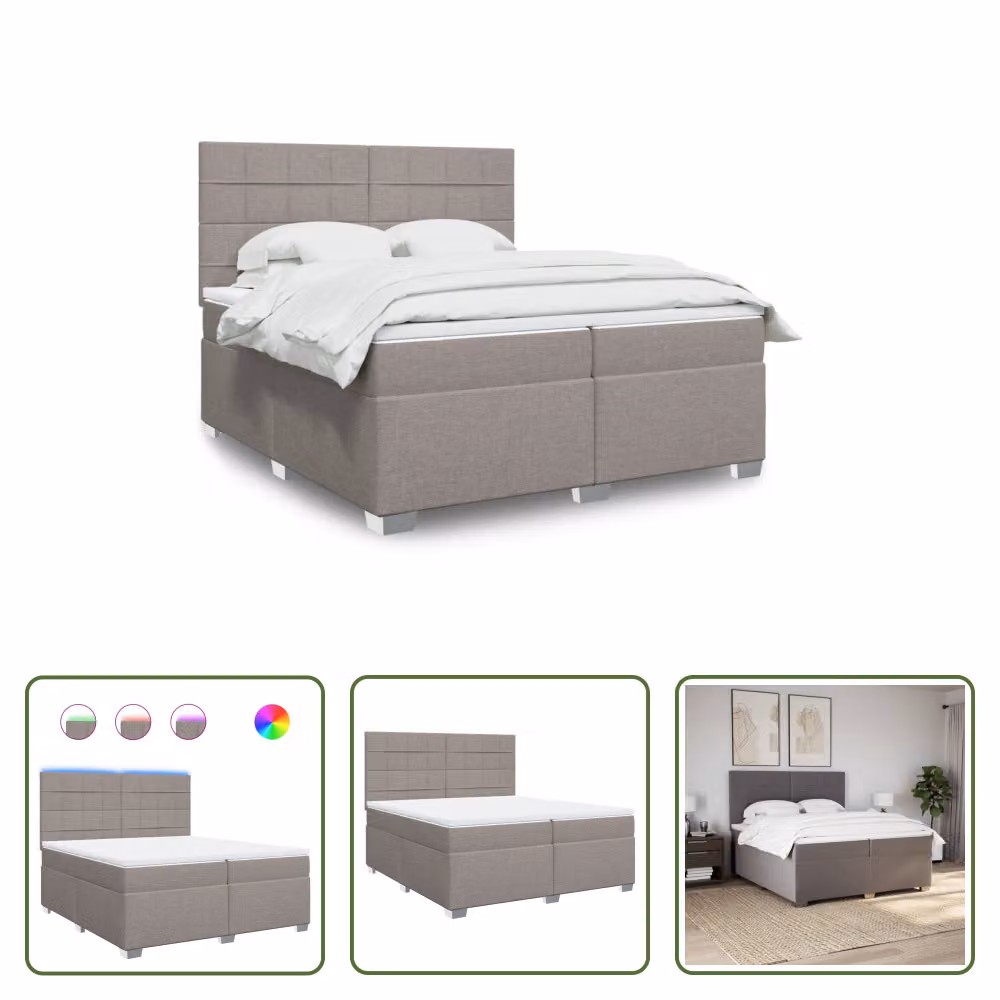 The Living Store Letto a molle con materasso Taupe 200x200 cm in tessuto