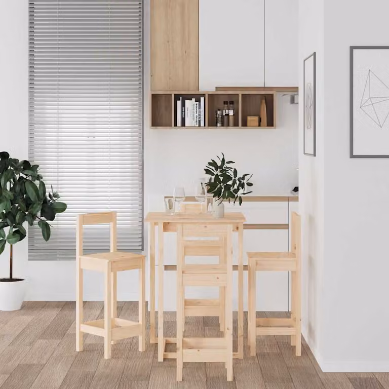Set da pranzo rustico vidaXL in legno di pino marrone composto da tavolo quadrato e 4 sedie