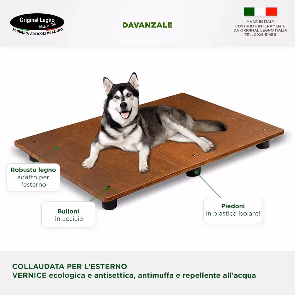 Brandina Davanzale in Legno Original Legno Italia per Cuccia Cani Marrone L: 115 cm, P: 80 cm, H: 2 cm – 2