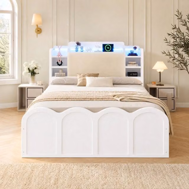 Letto con vano contenitore idraulico 90x200 cm con LED; USB e Type-C; bianco