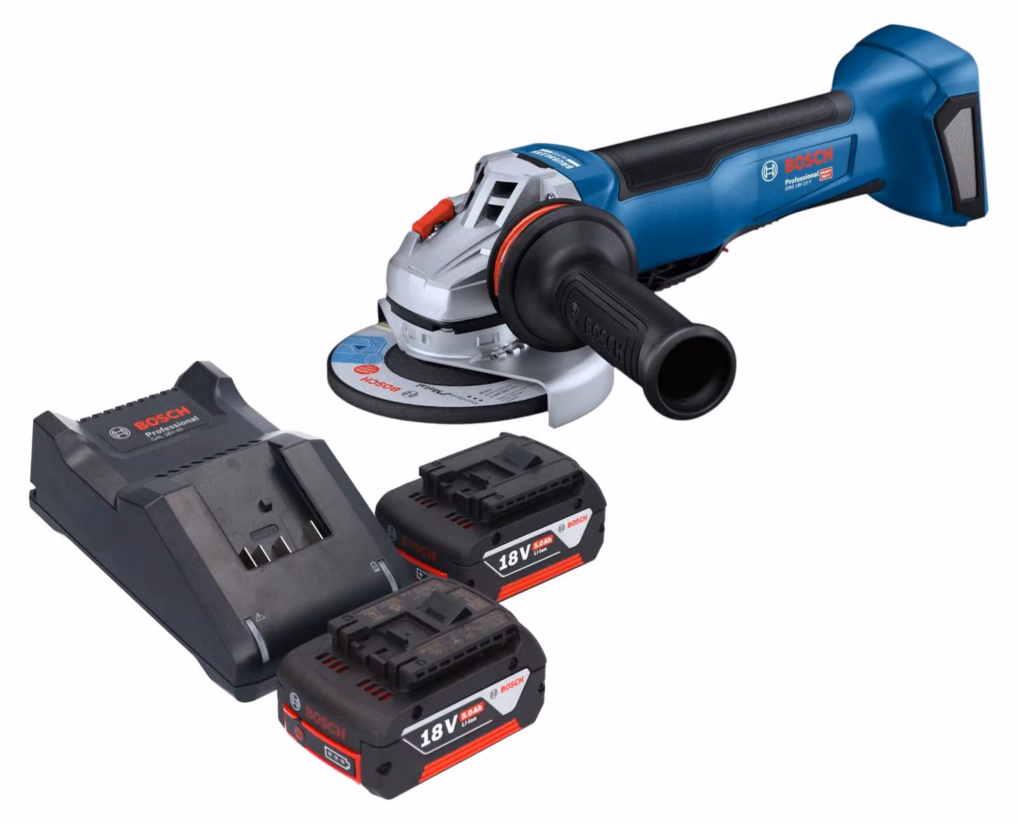 Smerigliatrice angolare a batteria Bosch GWS 18V-10 P Professional 18 V 125 mm Brushless + 2 batterie da 5,0 Ah + caricabatterie