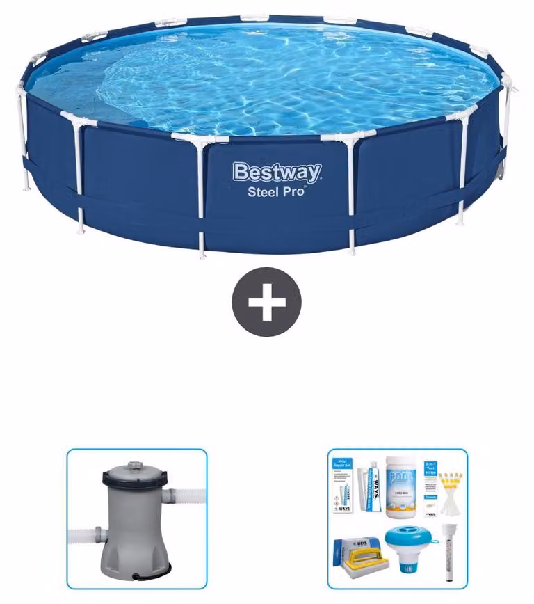 Bestway Steel Pro, piscina in acciaio, forma rotonda - 396x84 cm - composta da 3 parti, modello S22314