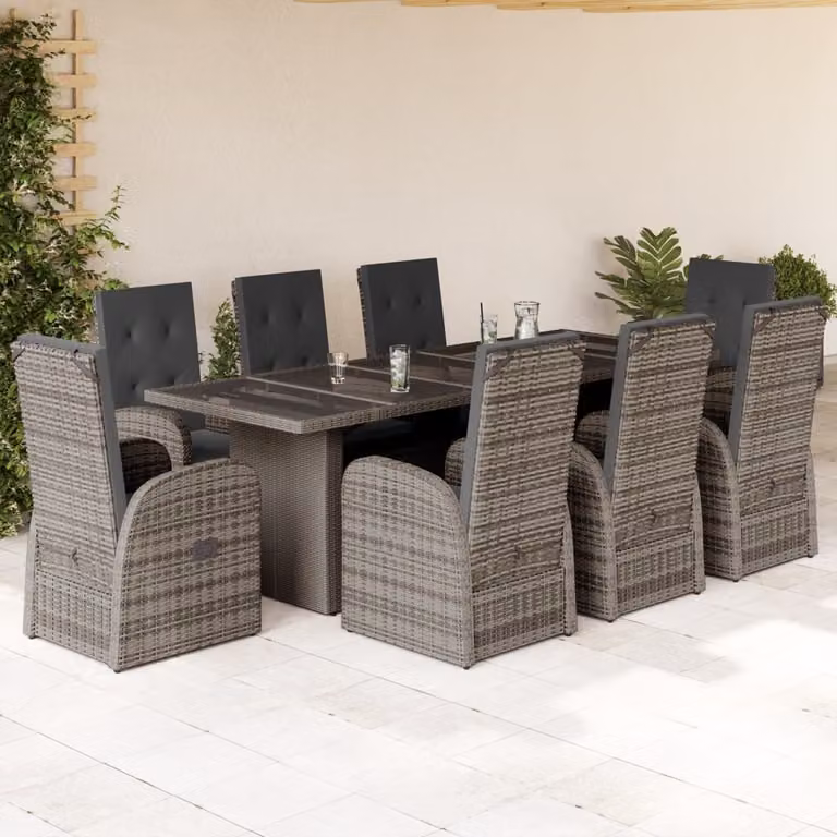 Maison Exclusive - Set da Pranzo da Giardino 9 pz con Cuscini in Polyrattan Grigio