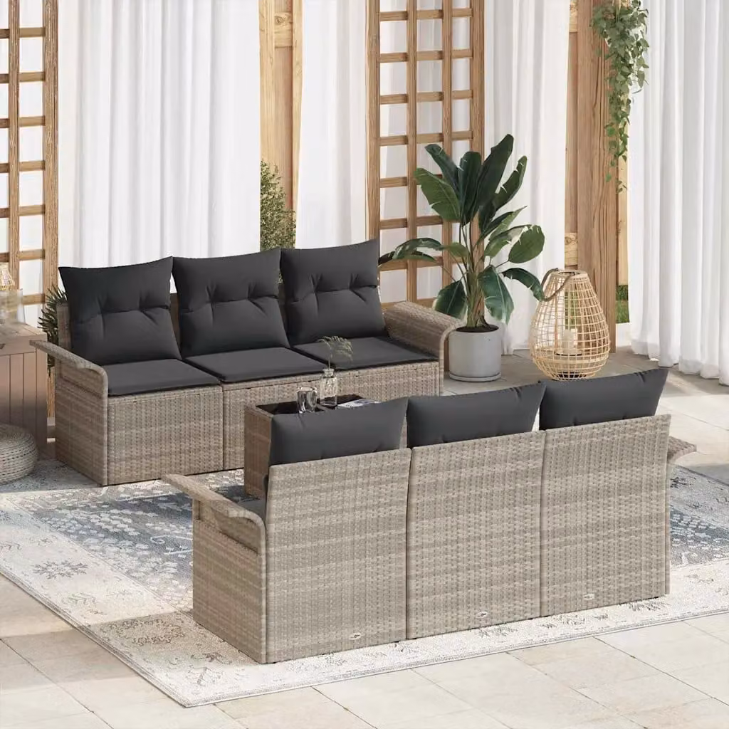 Set Divano da Giardino vidaXL 7 Pezzi a Forma di L Grigio con Tavolino e Cuscini in Polyrattan e Acciaio – 1