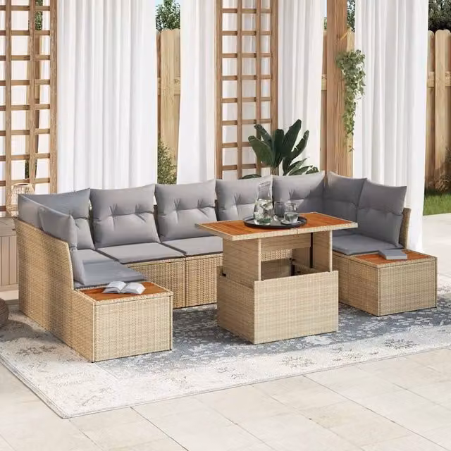 vidaXL Set Divano da Giardino Moderno a L in Polyrattan Beige con 8 Pezzi e Tavolino da Caffè