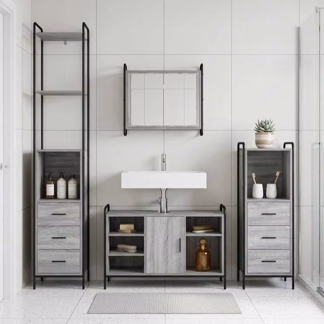 Set di Armadi da Bagno 3 pz Sonoma grigio 40 x 36 x 200,5 cm 3444588