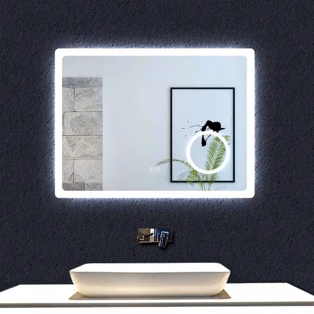 Aica 80x60cm Specchio da bagno Bluetooth antiappannamento + 3 colori dimmerabili + lente d'ingrandimento 3X