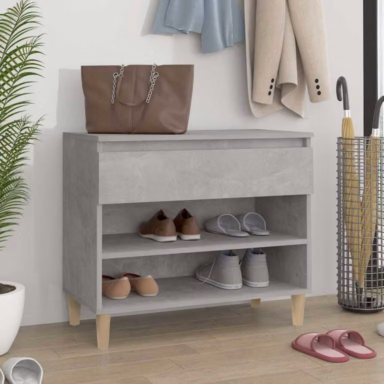 Scarpiera moderna vidaXL in legno grigio con ante a battente e ripiani, L 70 cm x P 36 cm x H 60 cm
