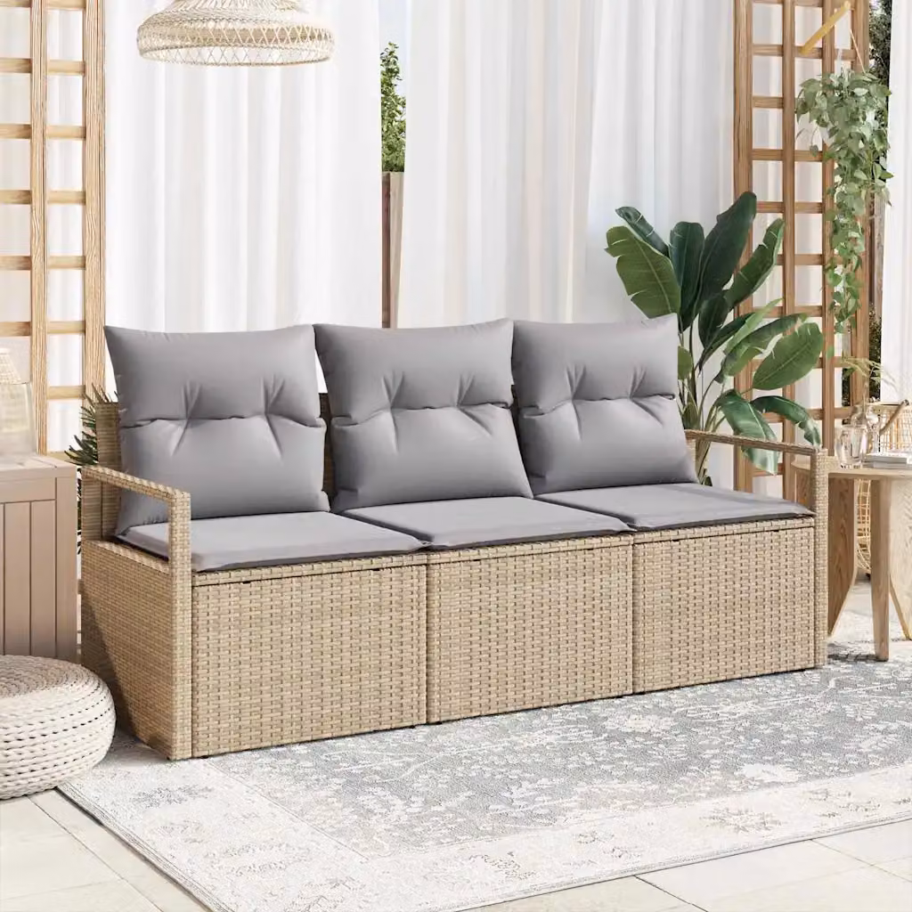 Set di divani da giardino vidaXL in rattan beige con cuscini e struttura in metallo